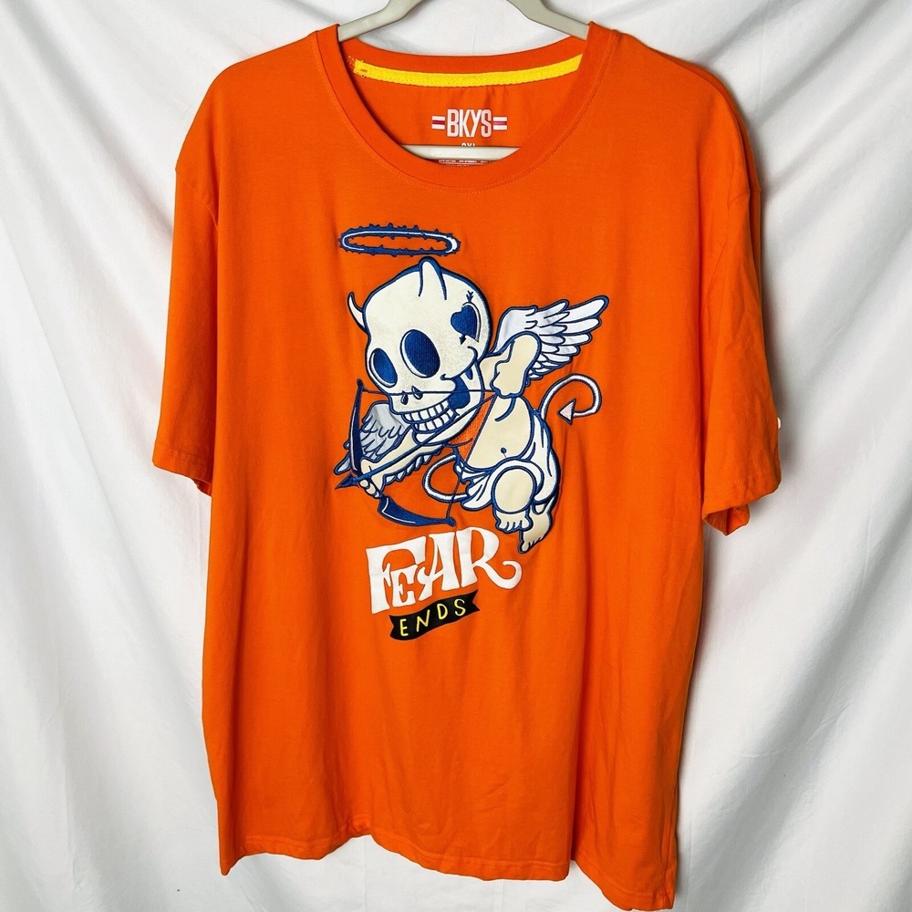 BKYS Shirt Mens Size 2XL Fear Ends Orange Stitch Skull Cupid Short Sleeve - Picture 1 of 5
